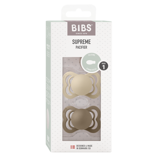 BIBS - 2-Pak Supreme Symmetrisk Sut Silikone Str. 1 - Vanilla / Dark Oak