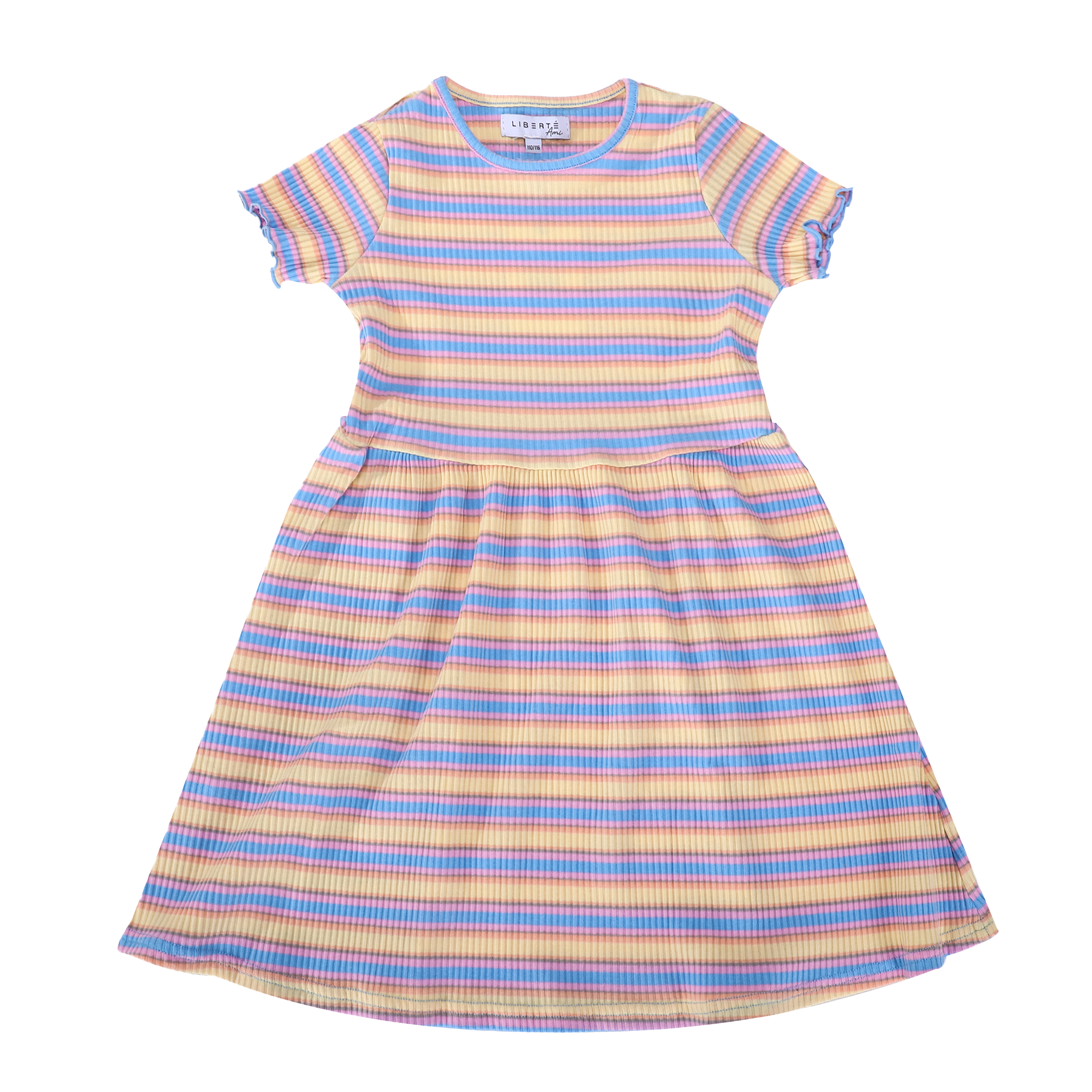 Liberté - Natalia KIDS SS Dress, 21233 - Yellow Rose Blue Stripe