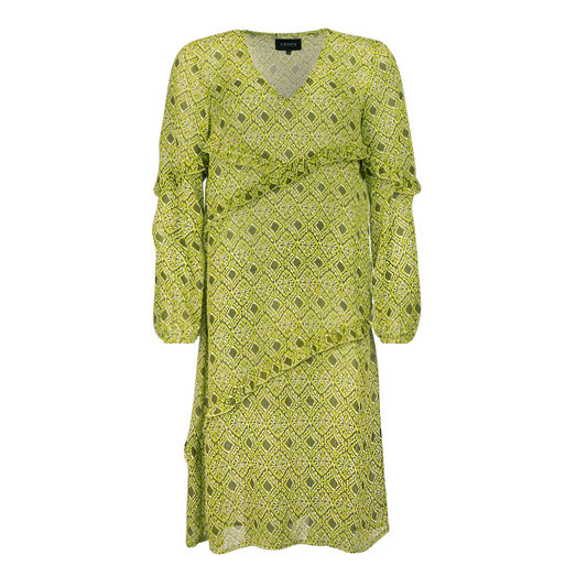 Liberté - Martine LS Frill Dress, 21632 - Lime Army Print
