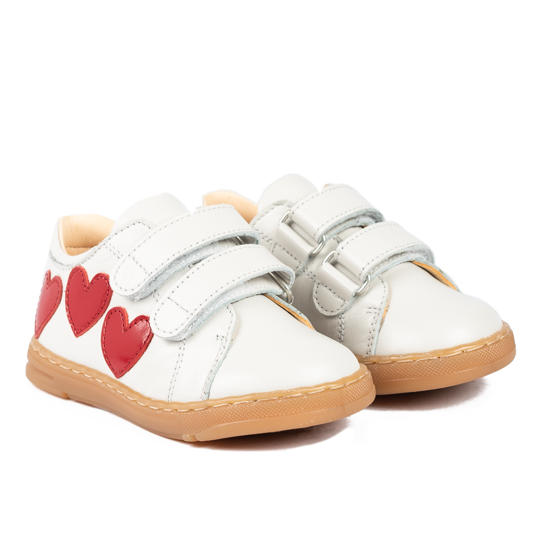 Angulus - Sneaker Med Hjerter og Velcro, 3423 - Off White / Hearts