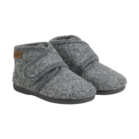 EN FANT - Slippers Wool Velcro, 6474 - Dark Grey Melange