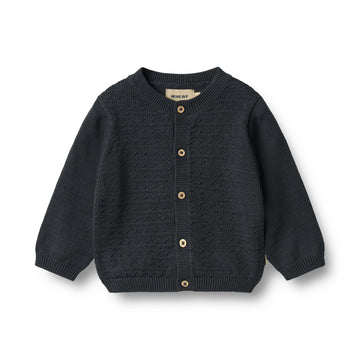 Wheat - Knit Baby Cardigan Bjørn - Navy