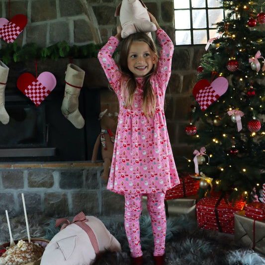 Liberté - Alma KIDS LS Babydoll Dress, 9658 - Christmas Time Pink X-Mas
