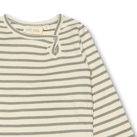 Petit Piao - Body LS Modal Striped, PP301 - Green Shadow / Offwhite