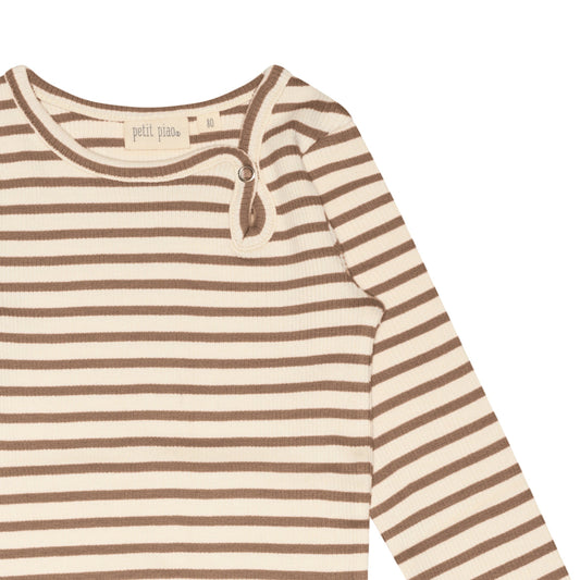 Petit Piao - Body LS Modal Striped, PP301 - Walnut Brown / Offwhite