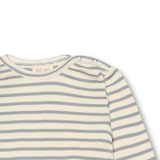 Petit Piao - T-shirt LS Modal Striped, PP303 - Blue Mist / Offwhite