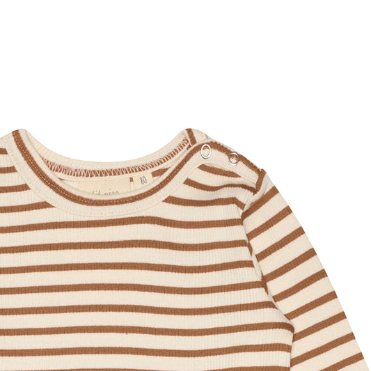 Petit Piao - T-shirt LS Modal Striped, PP303 - Caramel / Offwhite