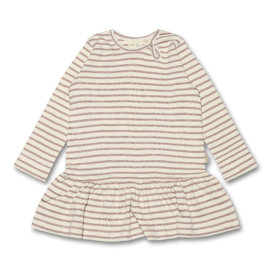 Petit Piao - Dress LS Modal Striped, PP306 - Rose Fawn / Offwhite