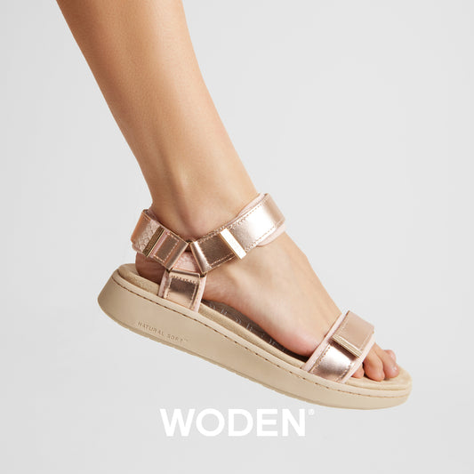 Woden - Sandal, Line Metallic - Rose