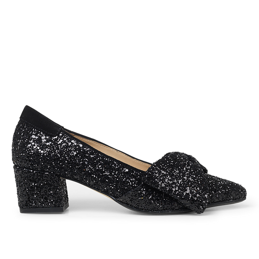 Angulus - Pump Med Sløjfe, 1550 - Black Glitter / Black