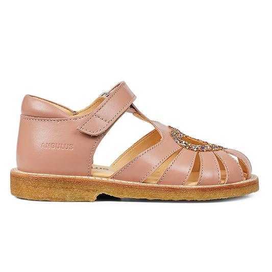 Angulus - Hjerte Sandal med velcro, 5186 - Dark Peach / Multi Glitter