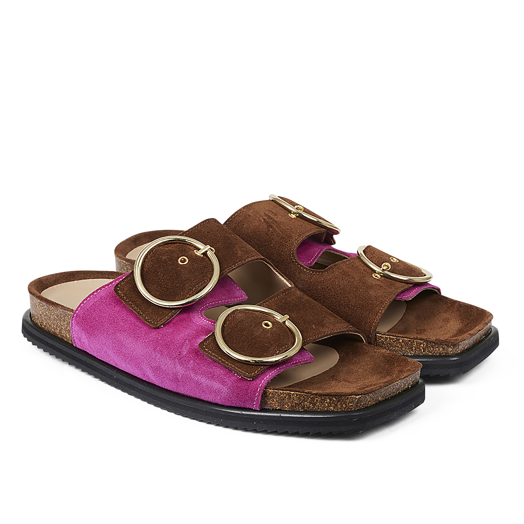 - Fodseng Sandal Slip Ins, Brown / Pink Suede