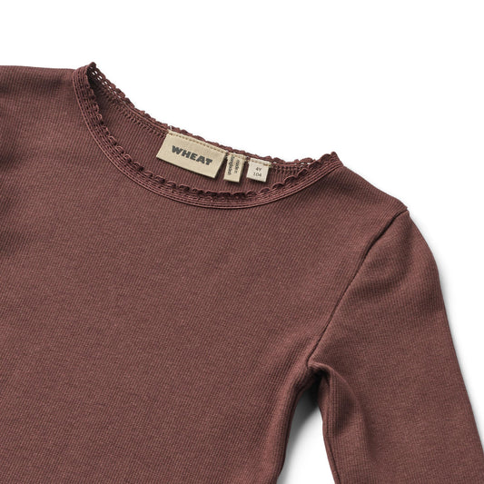 Wheat - Rib T-shirt LS Reese - Eggplant