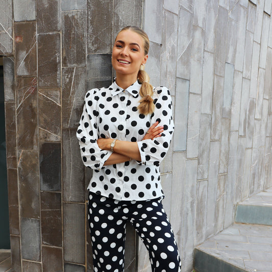 Liberté - Flora LS Blouse, 21249 - White Black Big Dot