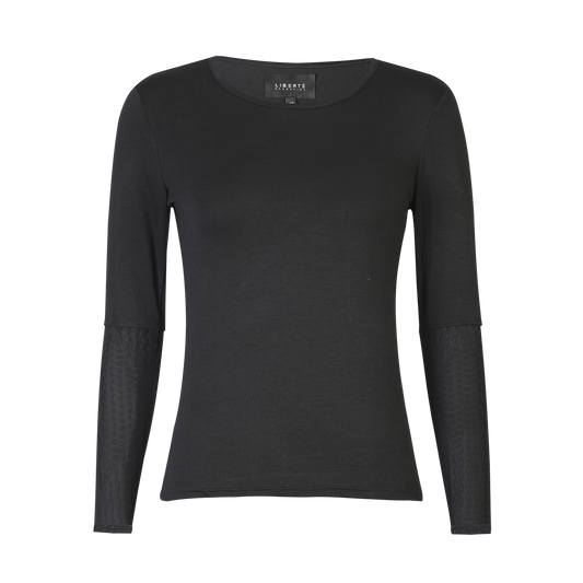 Liberté - Isa LS Lace Sleeve Blouse, 21348 - Black Wavy Lines