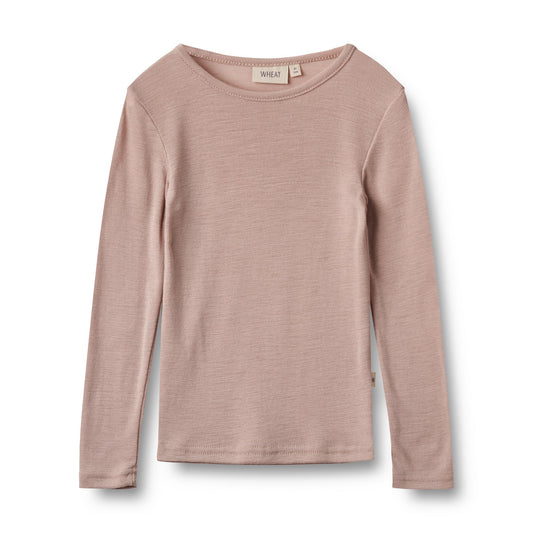 Wheat - Wool T-shirt LS Alfie - Dry Rose