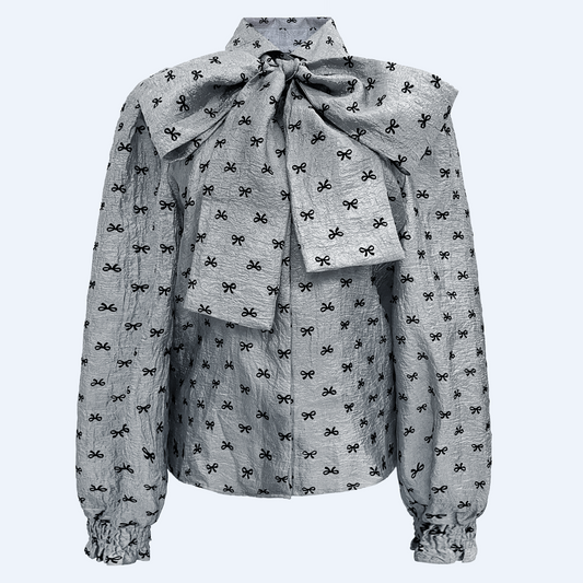 Liberté - Elina LS Blouse, 21534 - Grey Black Bow