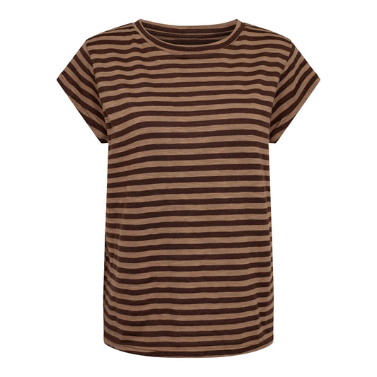 Liberté - Ulla Stripe SS T-shirt, 21668 - Brown Light Brown Stripe