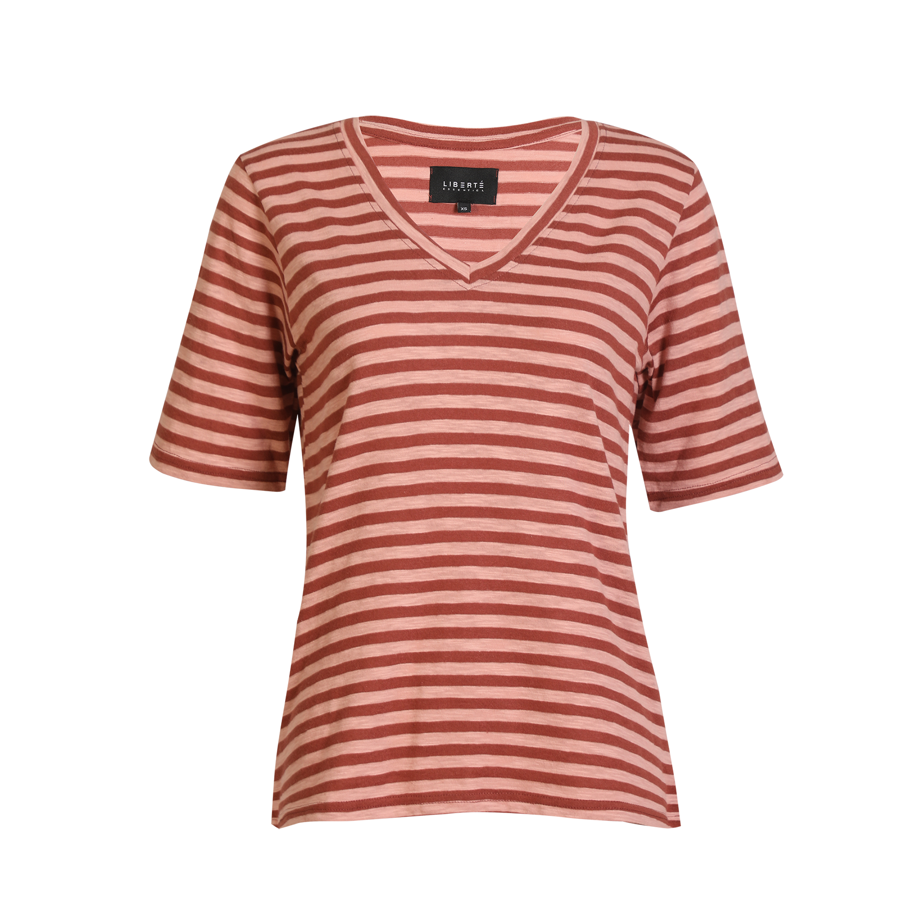 Liberté - Ulla SS V-Neck Stripe T-shirt, 21674 - Rose Dark Rose Stripe