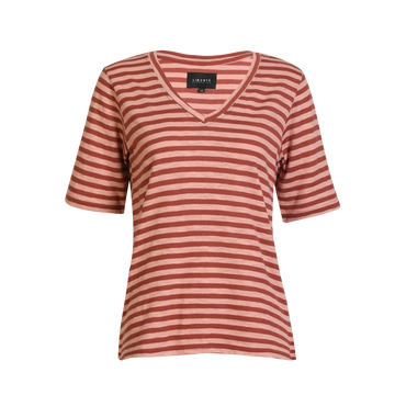 Liberté - Ulla SS V-Neck Stripe T-shirt, 21674 - Rose Dark Rose Stripe
