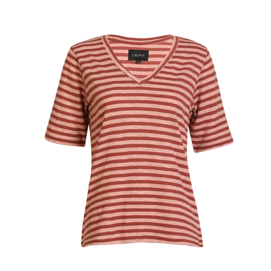 Liberté - Ulla SS V-Neck Stripe T-shirt, 21674 - Rose Dark Rose Stripe