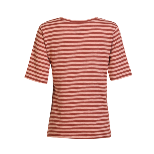 Liberté - Ulla SS V-Neck Stripe T-shirt, 21674 - Rose Dark Rose Stripe