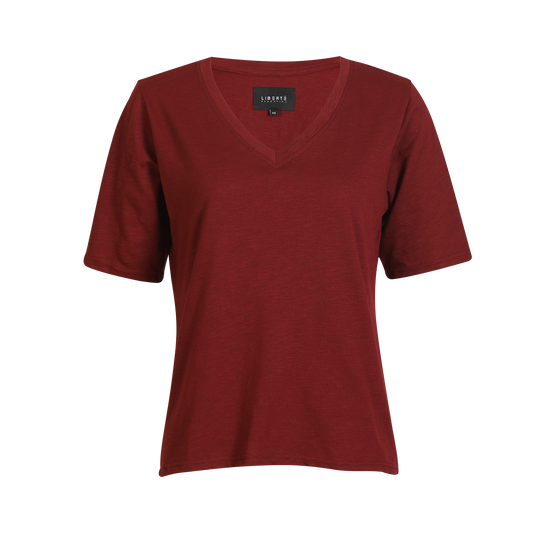 Liberté - Ulla SS V-Neck T-shirt, 21675 - Bordeaux
