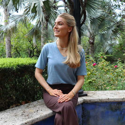 Liberté - Ulla SS V-Neck T-shirt, 21675 - Dusty Light Blue