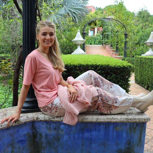 Liberté - Ulla SS V-Neck T-shirt, 21675 - Pale Peach