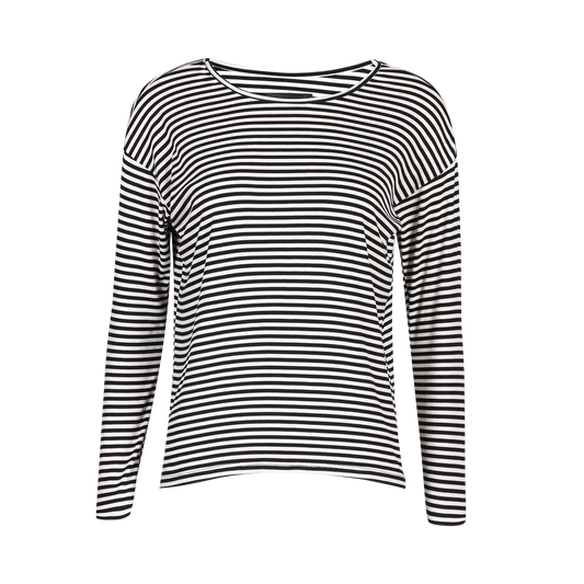 Liberté - Natalia LS Boxy Blouse, 22060 - Black Creme Small Stripe