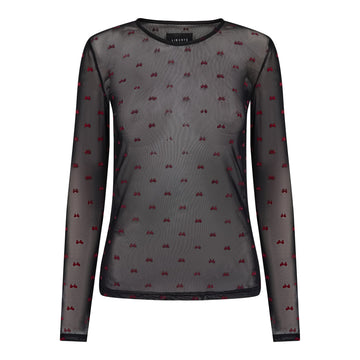 Liberté - Mesh LS T-Shirt, 22065 - Black Red Flock Bow