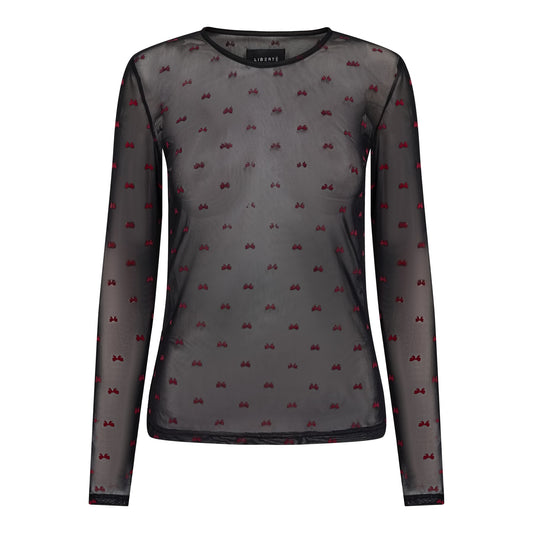 Liberté - Mesh LS T-Shirt, 22065 - Black Red Flock Bow