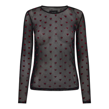 Liberté - Mesh LS T-Shirt, 22065 - Black Red Flock Heart