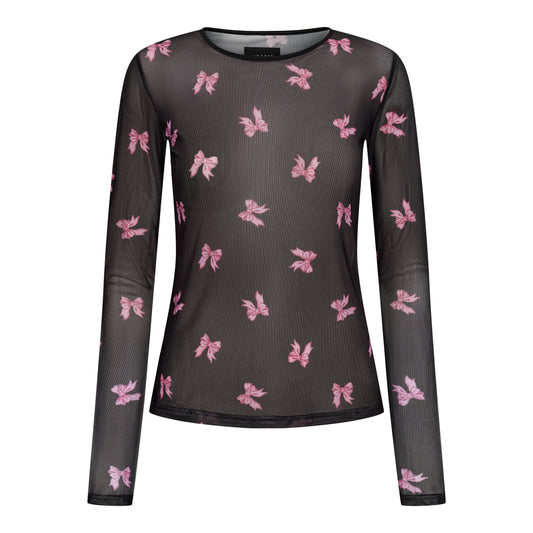 Liberté - Mesh LS T-Shirt, 22065 - Black Pink Bow