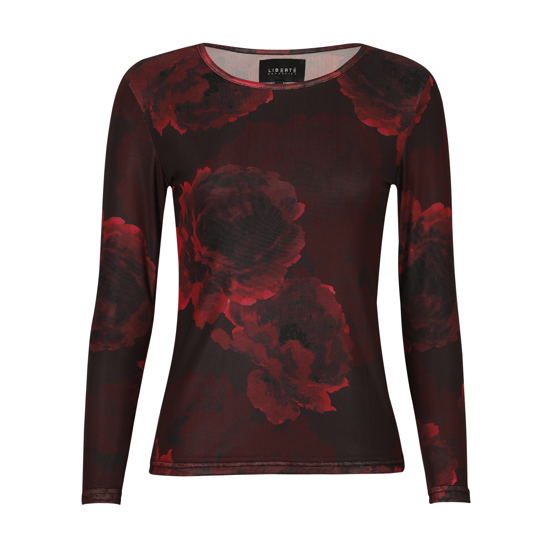Liberté - Mesh LS T-Shirt, 22065 - Black Bordeaux Flower