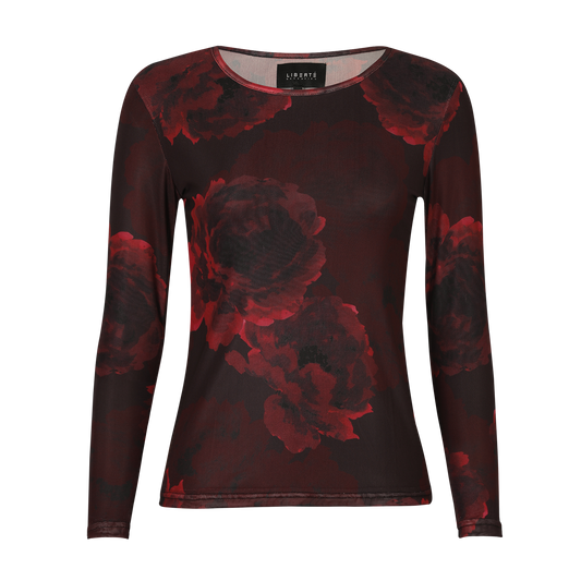 Liberté - Mesh LS T-Shirt, 22065 - Black Bordeaux Flower