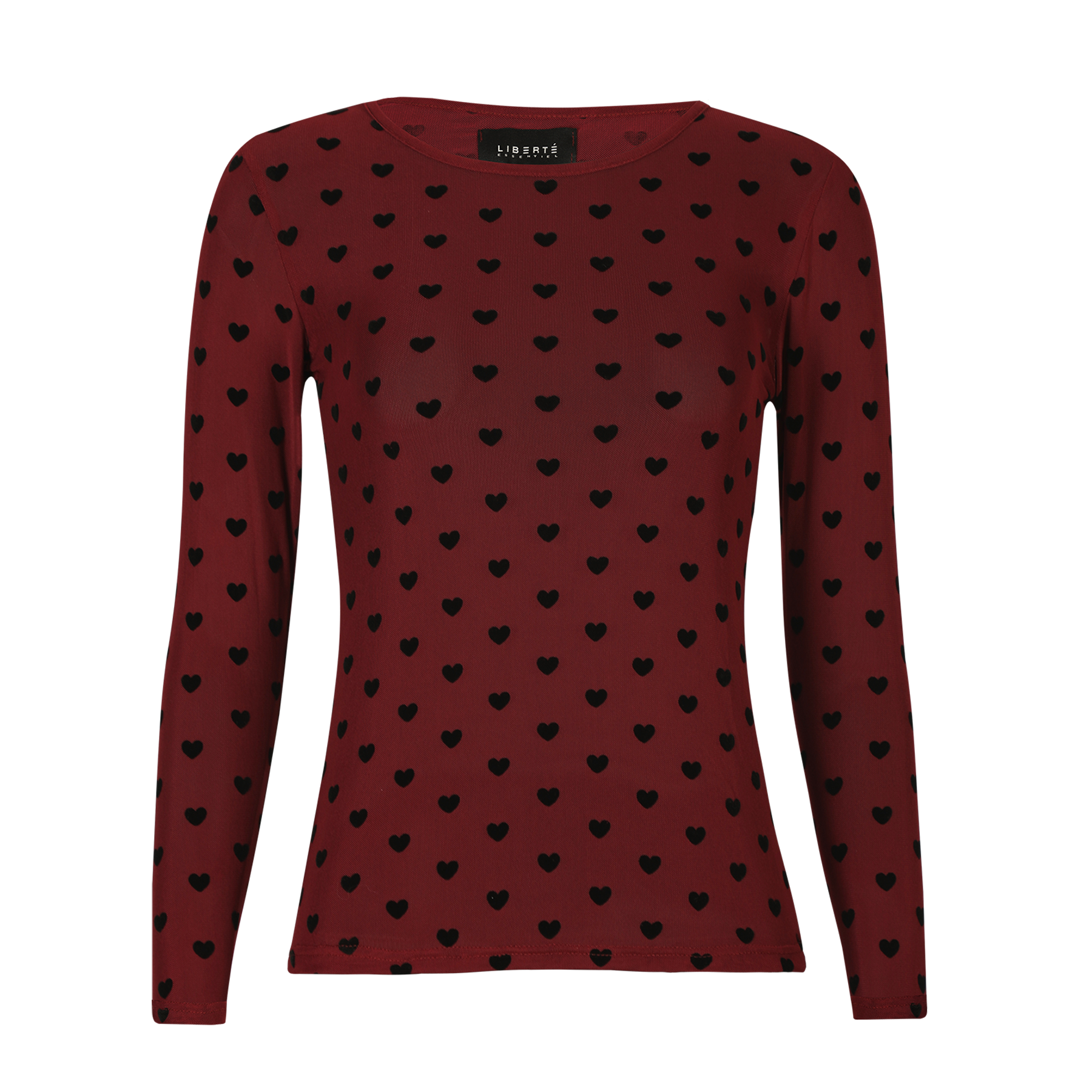 Liberté - Mesh LS T-Shirt, 22065 - Bordeaux Black Flock Heart