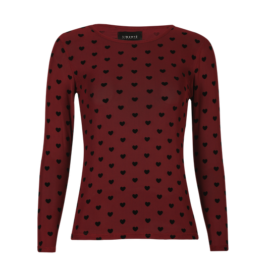Liberté - Mesh LS T-Shirt, 22065 - Bordeaux Black Flock Heart