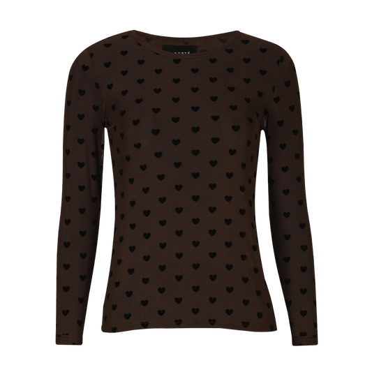 Liberté - Mesh LS T-Shirt, 22065 - Dark Brown Black Flock Heart