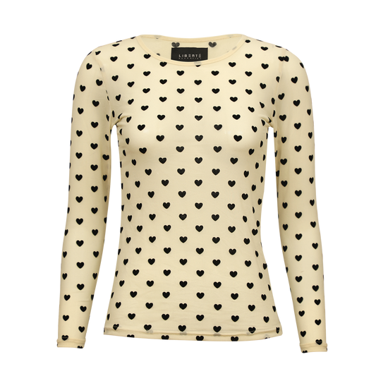 Liberté - Mesh LS T-Shirt, 22065 - Ivory Black Flock Heart