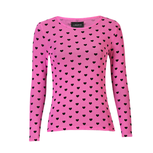 Liberté - Mesh LS T-Shirt, 22065 - Pink Black Flock Heart