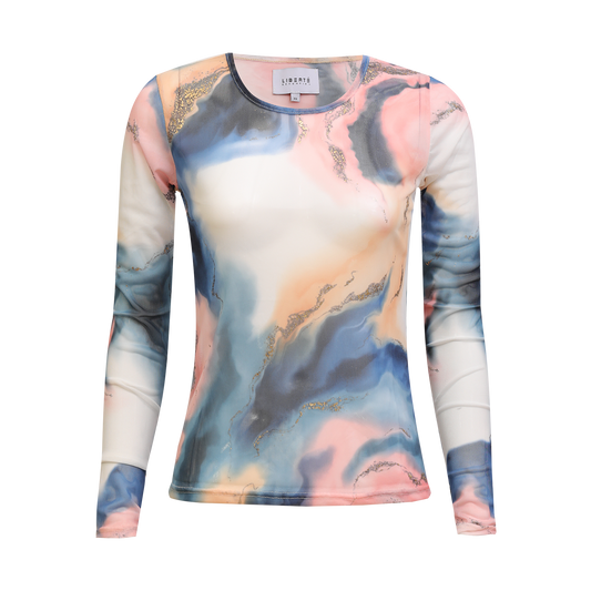 Liberté - Mesh LS T-Shirt, 22065 - Blue Peach Gold Marble