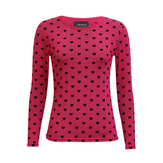 Liberté - Mesh LS T-Shirt, 22065 - Dark Pink Black Flock Heart