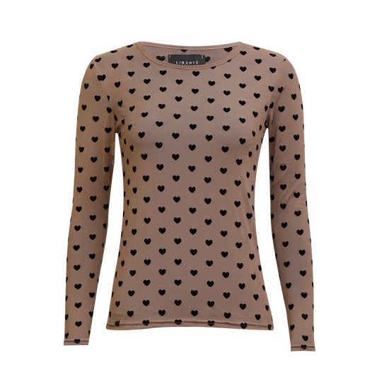 Liberté - Mesh LS T-Shirt, 22065 - Sand Black Flock Heart