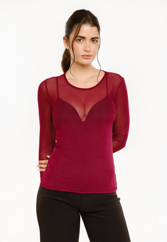 Liberté - Mesh LS T-Shirt, 22065 - Bordeaux