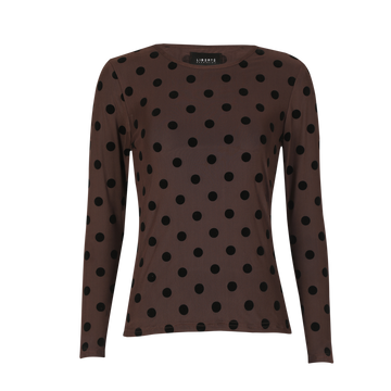 Liberté - Mesh LS T-Shirt, 22065 - Brown Black Big Flock Dot