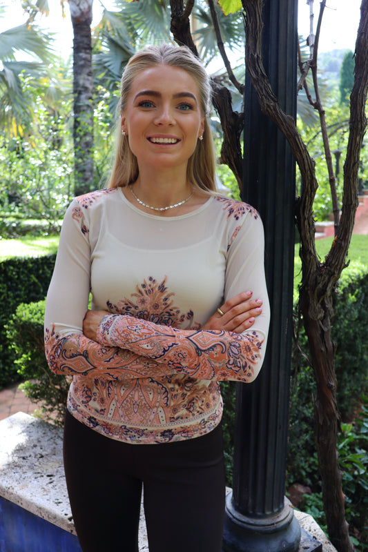 Liberté - Mesh LS T-Shirt, 22065 - Creme Paisley