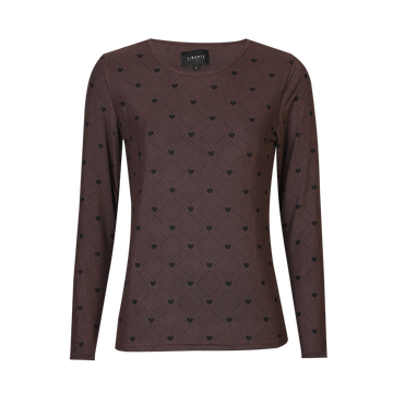 Liberté - Mesh LS T-Shirt, 22065 - Dark Brown Heart Check