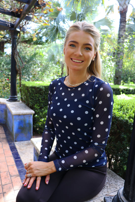 Liberté - Mesh LS T-Shirt, 22065 - Navy Creme Big Dot