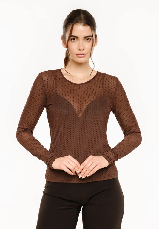 Liberté - Mesh LS T-Shirt Dot, 22069 - Dark Brown
